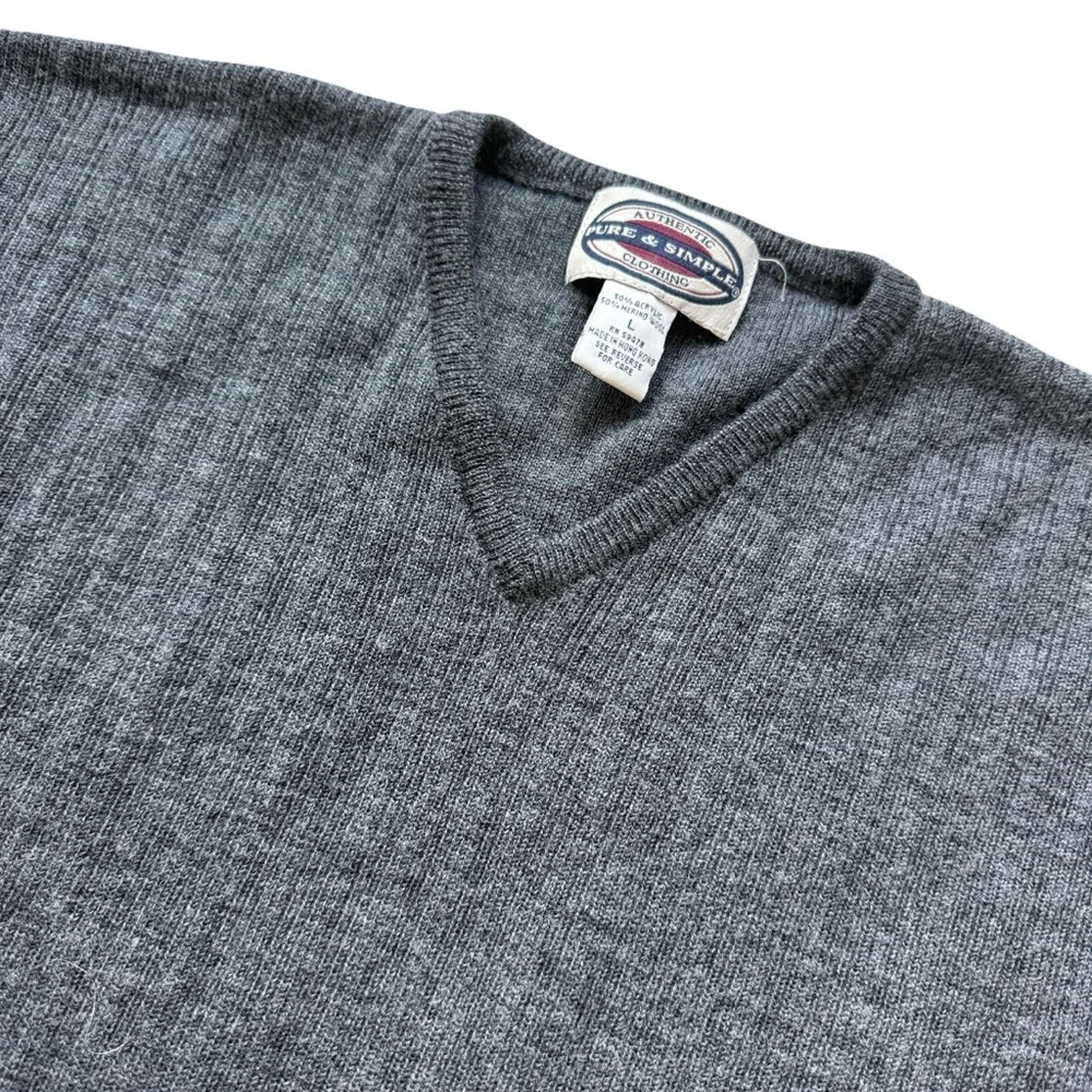 Pure & Simple Merino Wool V-Neck Sweater Gray Large Minimalist Quiet Luxury Mens